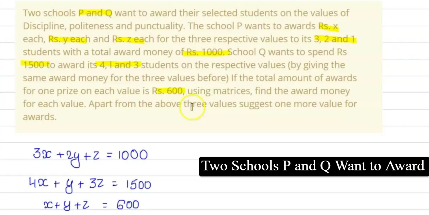 Two Schools P and Q Want to Award